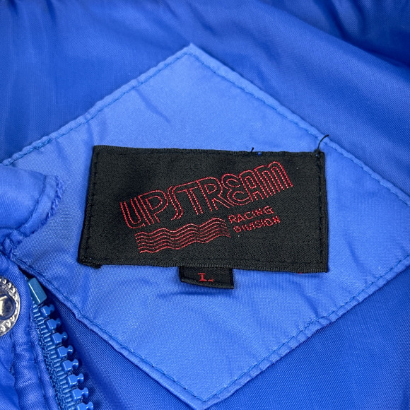 Vintage Upstream Racing Division Jacket Adult LARGE Blue 80s Puffer Zip Pockets - Picture 6 of 10